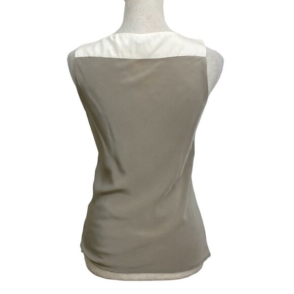 JUDITH & CHARLES TAUPE GRAY IVORY WHITE SILK COLORBLOCK V-NECK SLEEVELESS BLOUSE - Picture 3 of 7